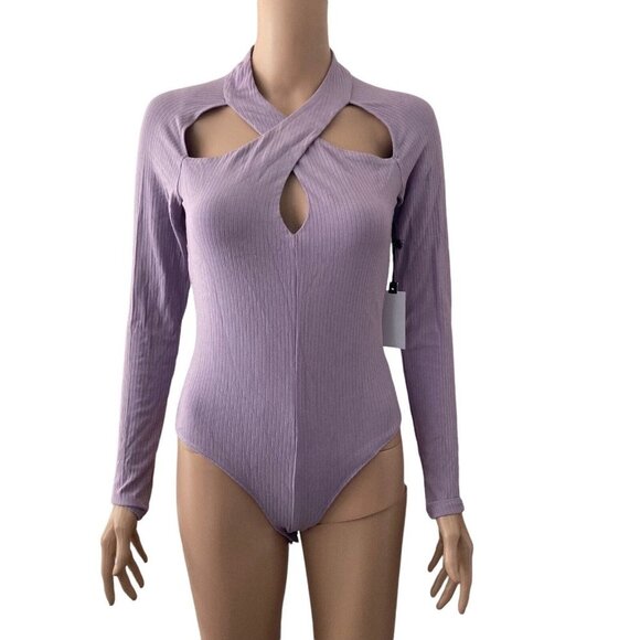 Astr The Label Bodysuit Ribbed Thong Purple Medium Stretch New Cutout - Picture 1 of 12